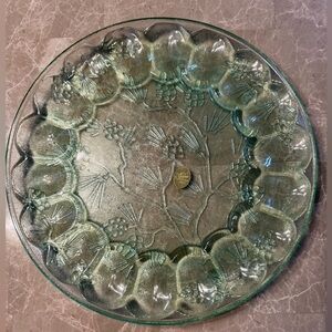 Tiara Ponderosa Pine, vintage deviled egg glass platter, original sticker